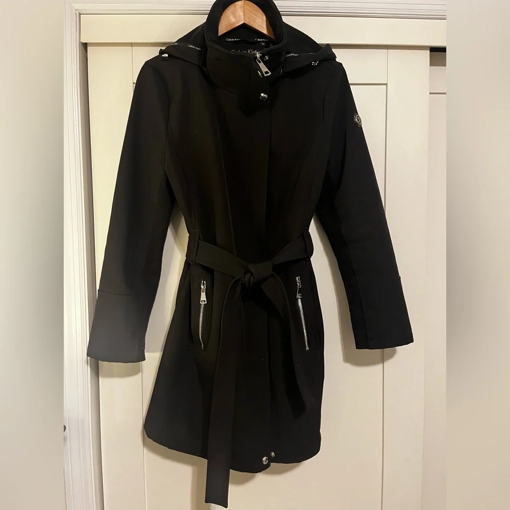 Black Women's Hooded Trench Coat with Belt